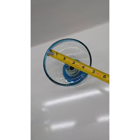 Mexican Hand Blown Glass Margarita Goblet Blue Rim Base Unique Design - Picture 9 of 10